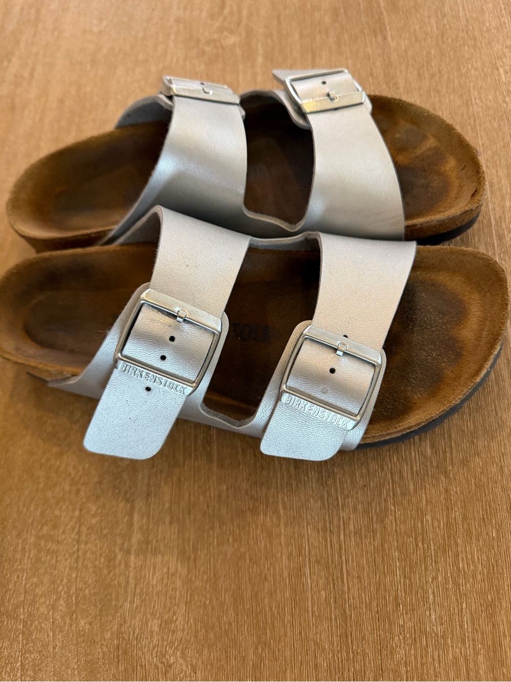 Birkenstock Arizona Metallic Silver Birko-Flor Sandals Women’s EU 39 US 8